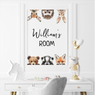Poster Cartaz de Sala de Bebê com Animais da Floresta Fof