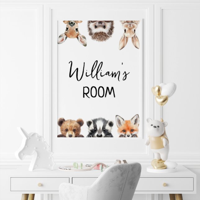 Poster Cartaz de Sala de Bebê com Animais da Floresta Fof (Cute Woodland Animals Baby Nursery Room Poster)