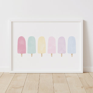 Poster Cartaz de Sala de Meninas com Picolés em Aquarela 
