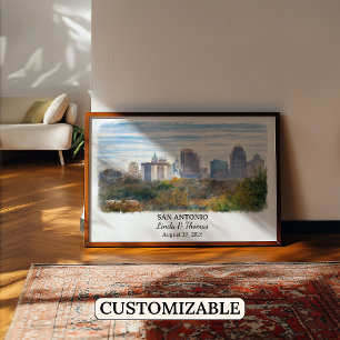 Poster Cartaz de San Antonio Texas, Aquarela, Personaliza