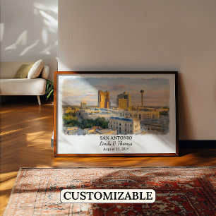 Poster Cartaz de San Antonio Texas, Aquarela, Personaliza