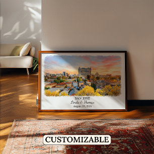 Poster Cartaz de San Jose Califórnia, Aquarela, Personali