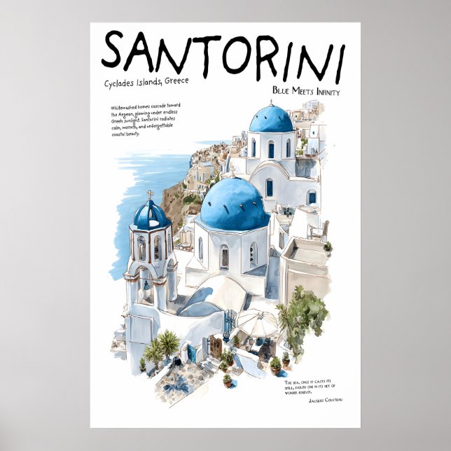 Poster Cartaz de Santorini Grécia Igrejas de Cúpula Azul (Frente)