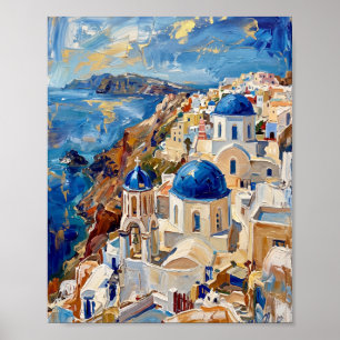 Poster Cartaz de Santorini Luxo Pintura a Óleo Abstrata