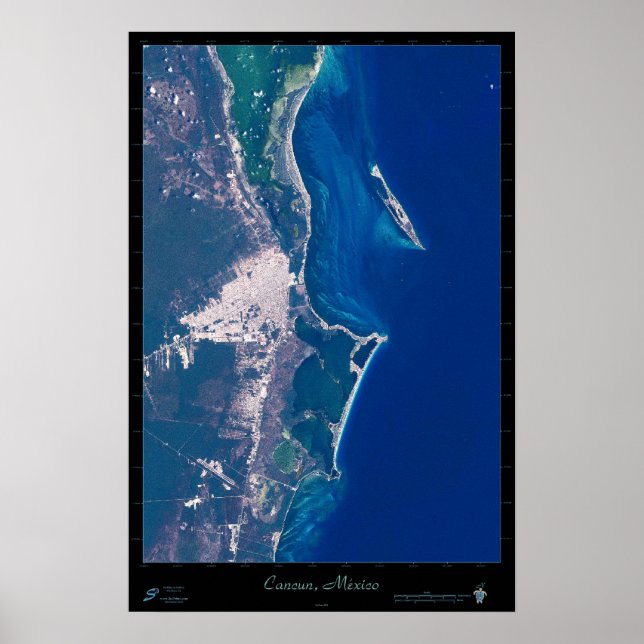 Pôster Cartaz de satélite de Cancun, México (Frente)