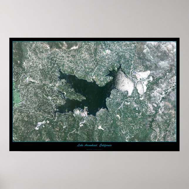 Pôster Cartaz de satélite de Lake Arrowhead, Califórnia (Frente)