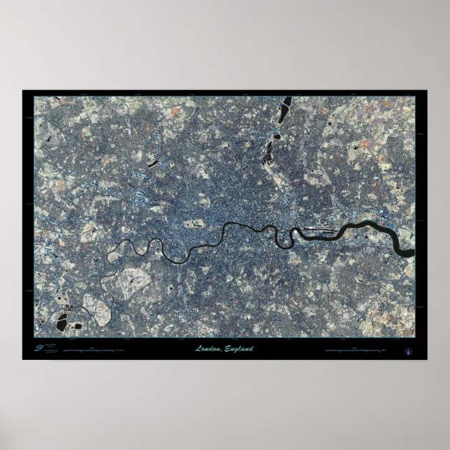 Poster cartaz de satélite de Londres, Inglaterra (Frente)