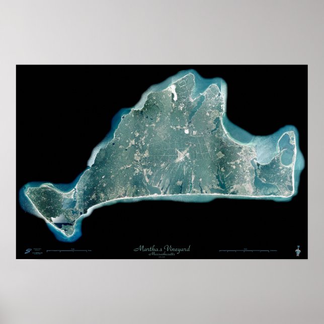 Pôster Cartaz de satélite de Martha's Vineyard Massachuse (Frente)