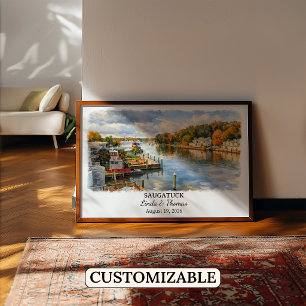 Poster Cartaz de Saugatuck Michigan, Aquarela, Personaliz