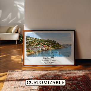 Poster Cartaz de Sausalito Califórnia, Aquarela, Personal
