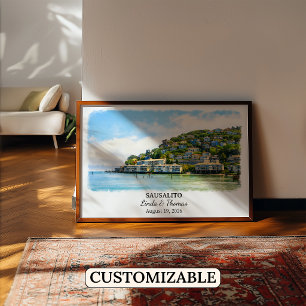Poster Cartaz de Sausalito Califórnia, Aquarela, Personal