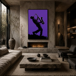 Poster Cartaz de Saxofonista de Jazz – Silhueta Preta em