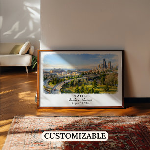 Poster Cartaz de Seattle Washington, Aquarela, Personaliz