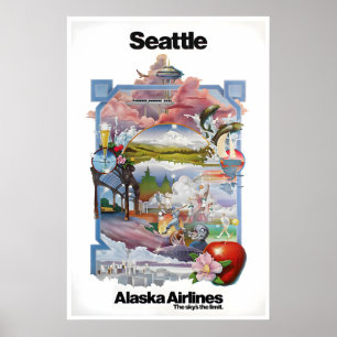 Poster Cartaz de Seattle Washington Arte Alaska Airlines