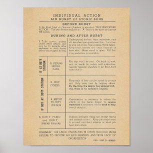 Poster Cartaz de Segurança da Bomba Atômica de 1950 Vinta