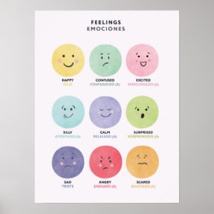 Poster Cartaz de Sentimentos Bilíngue em Espanhol para Cr