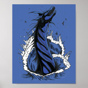 Poster Cartaz de Serpente Monstro do Mar Azul Ondas do Oc
