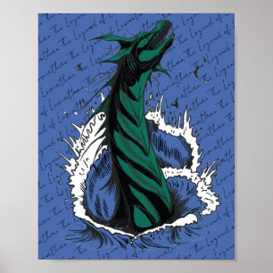 Poster Cartaz de Serpente Monstro do Mar Verde Ondas do O