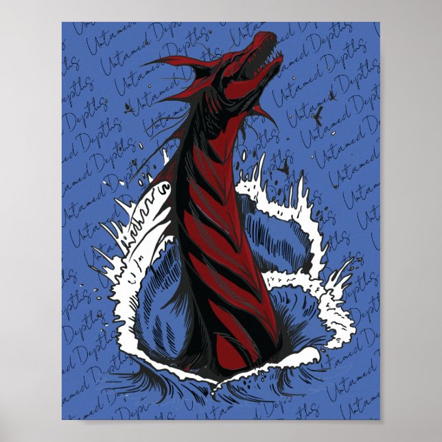 Poster Cartaz de Serpente Monstro do Mar Vermelho Ondas d (Frente)