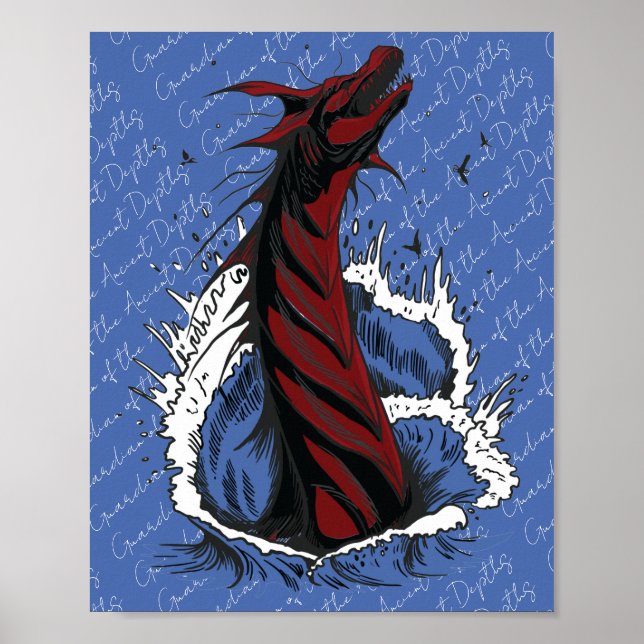 Poster Cartaz de Serpente Monstro do Mar Vermelho Ondas d (Frente)