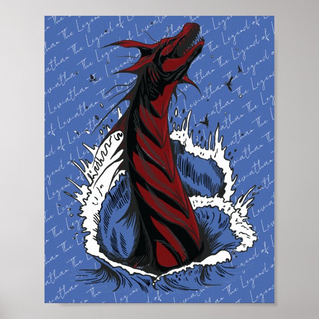 Poster Cartaz de Serpente Monstro do Mar Vermelho Ondas d (Frente)