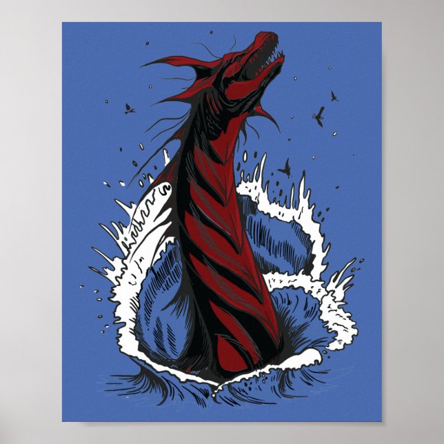Poster Cartaz de Serpente Monstro do Mar Vermelho Ondas d (Frente)