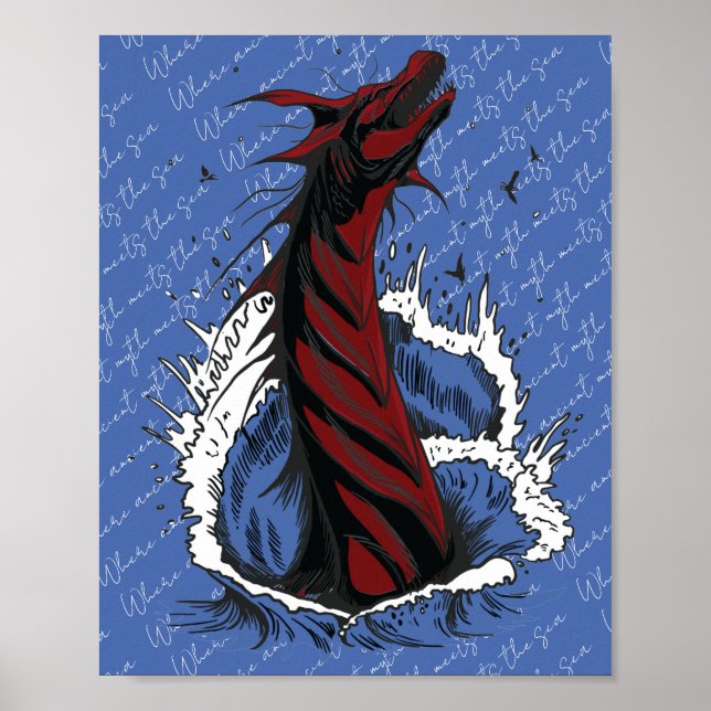 Poster Cartaz de Serpente Monstro do Mar Vermelho Ondas d (Frente)