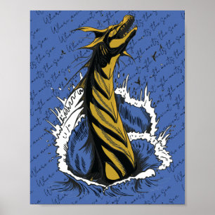 Poster Cartaz de Serpente Monstro Marinho Dourado Ondas d