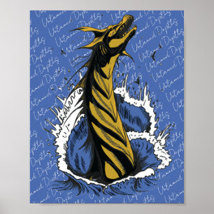 Poster Cartaz de Serpente Monstro Marinho Dourado Ondas d