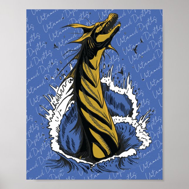 Poster Cartaz de Serpente Monstro Marinho Dourado Ondas d (Frente)
