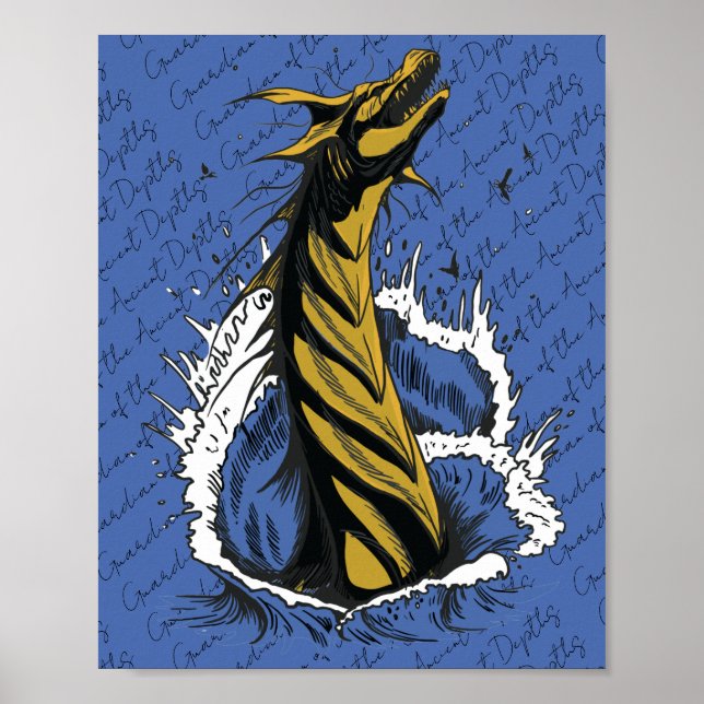 Poster Cartaz de Serpente Monstro Marinho Dourado Ondas d (Frente)