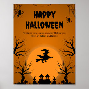 Poster Cartaz de Silhueta de Bruxa de Halloween Assustado