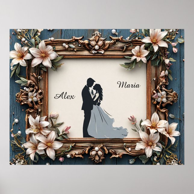 Poster Cartaz de Silhueta de Casamento Elegante em Moldur (Frente)