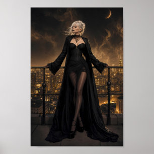Poster Cartaz de Silhueta Noturna de Elegância Gótica