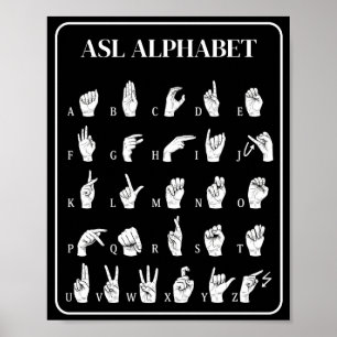 Poster Cartaz de Sinais de Mão do Alfabeto em ASL A-Z