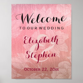 Poster Cartaz de Sinal de Casamento Floral Dourado Rosa C