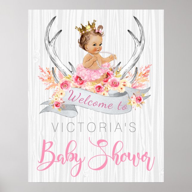 Poster Cartaz de Sinal de Chuveiro de Bebê Menina (Frente)