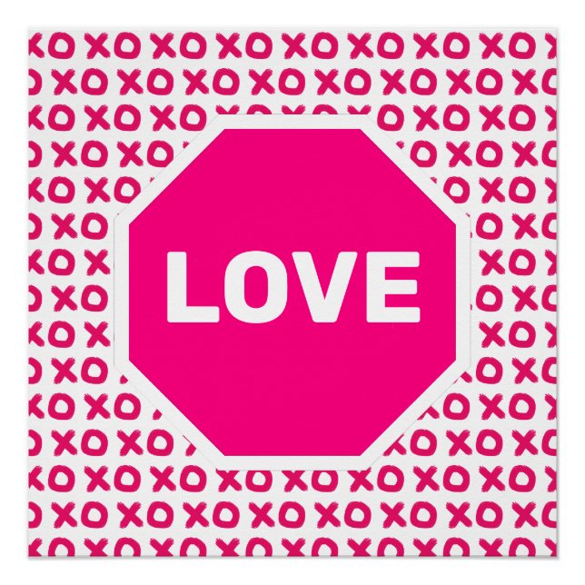 Pôster Cartaz de Sinal de Parar de Amor Rosa (Frente)