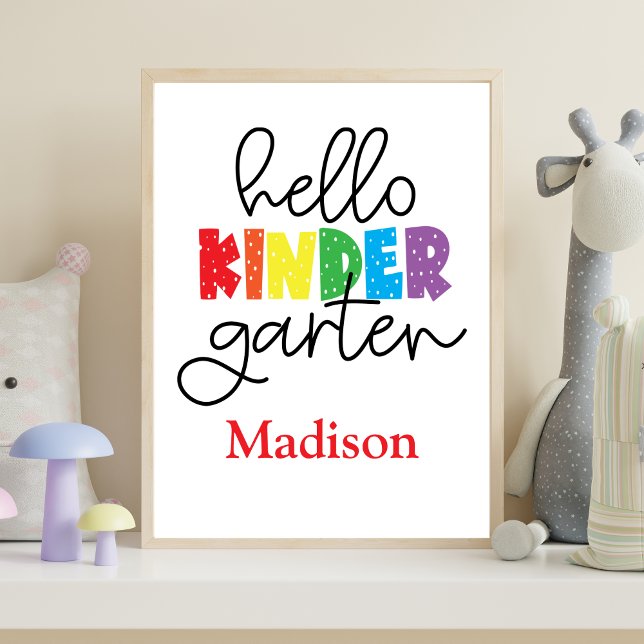 Poster Cartaz de Sinal do 1º Dia do Jardim de Infância Ar (Personalized Poster for child starting Kindergarten - Hello Kindergarten Gift for Kindergartener)