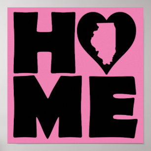 Pôster Cartaz de Sinal do Estado de Illinois Home Heart
