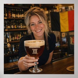 Poster Cartaz de Sorriso e Brinde da Cervejaria Belga
