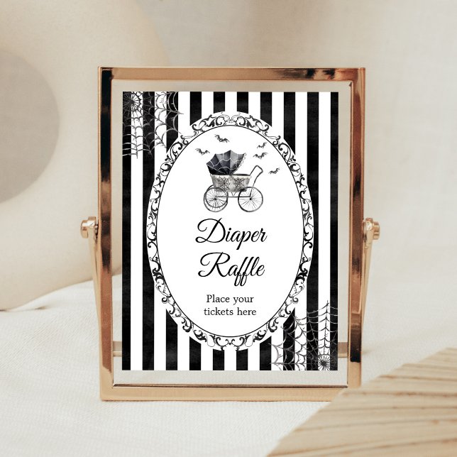 Poster Cartaz de Sorteio de Fraldas de Halloween para Car (Gothic Carriage Bats Baby Shower Diaper Raffle SIgn)