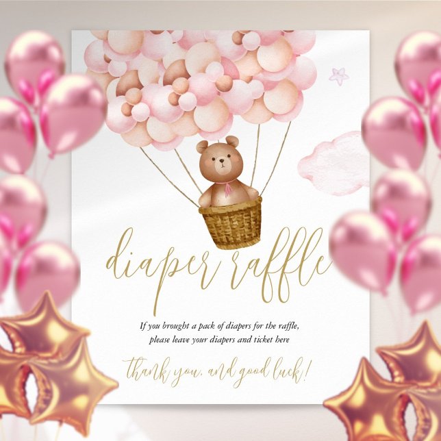 Poster Cartaz de Sorteio de Fraldas Urso de Pelúcia Rosa  (Criador carregado)