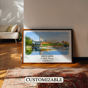 Poster Cartaz de South Bend Indiana, Aquarela, Personaliz