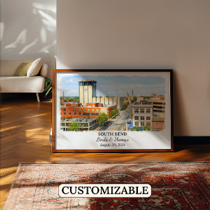 Poster Cartaz de South Bend Indiana, Aquarela, Personaliz