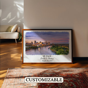 Poster Cartaz de St. Paul Minnesota, Aquarela, Personaliz