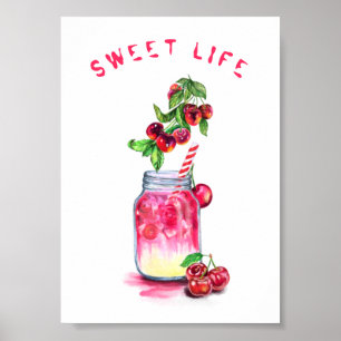Poster Cartaz de Suco de Cereja Bebida Legal Frutas Festa
