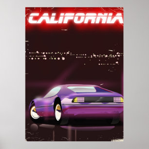 Poster cartaz de supercarro neon dos anos 80 da Califórni