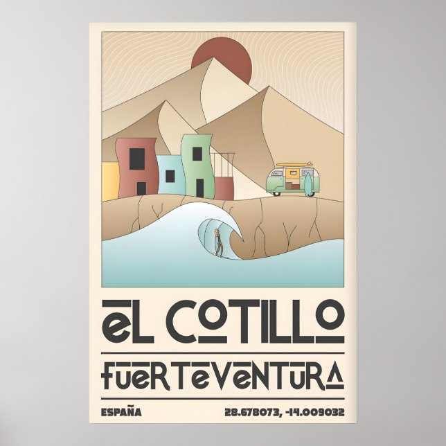 Poster Cartaz de Surf El Cotillo Arte de Viagem com Onda (Frente)