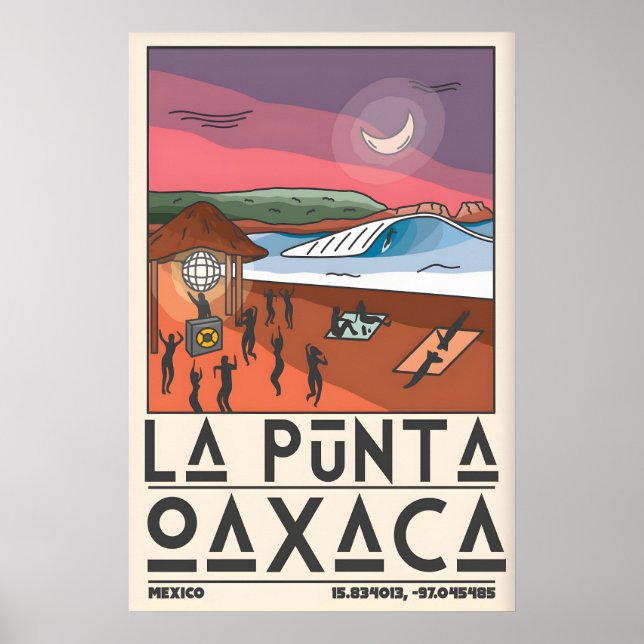 Poster Cartaz de Surf Oaxaca Roxo Céus Rosa - Crescente (Frente)